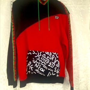 Reason Brand Sweatshirt Mens Sz Large Red Black Hoodie Rasta color scheme
